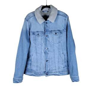 Hollister Sherpa-Lined Fleece Casual Blue Cotton Denim Trucker Jean Jacket